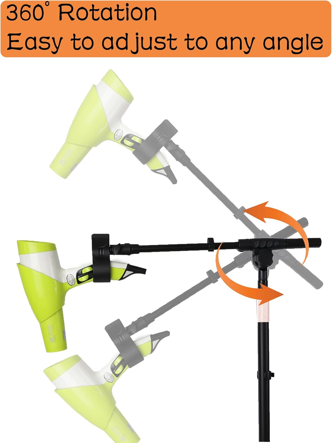 Blow Dryer Stand Hands Free with Universal Hair Dryer Holder, Stable Heavy Duty Base, Adjustable Height 25" to 69", Free Hands to Do Other Things