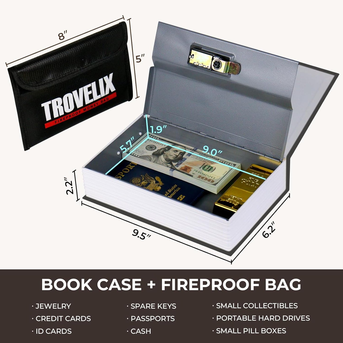 Les Miserables Book Safe, Hidden Compartment with Combination Lock, Fireproof Protection, Secret Diversion Safe - 9.5 x 6.2 x 2.2 Inch