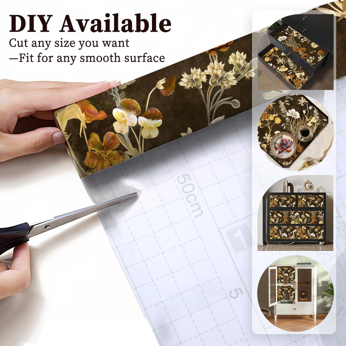Floralplus Shelf and Drawer Liner, Self Adhesive Waterproof Floral Liner, Contact Paper for Kitchen Cabinet, Bathroom Countertop Cupboard Liners 17.7 x 78.7 in