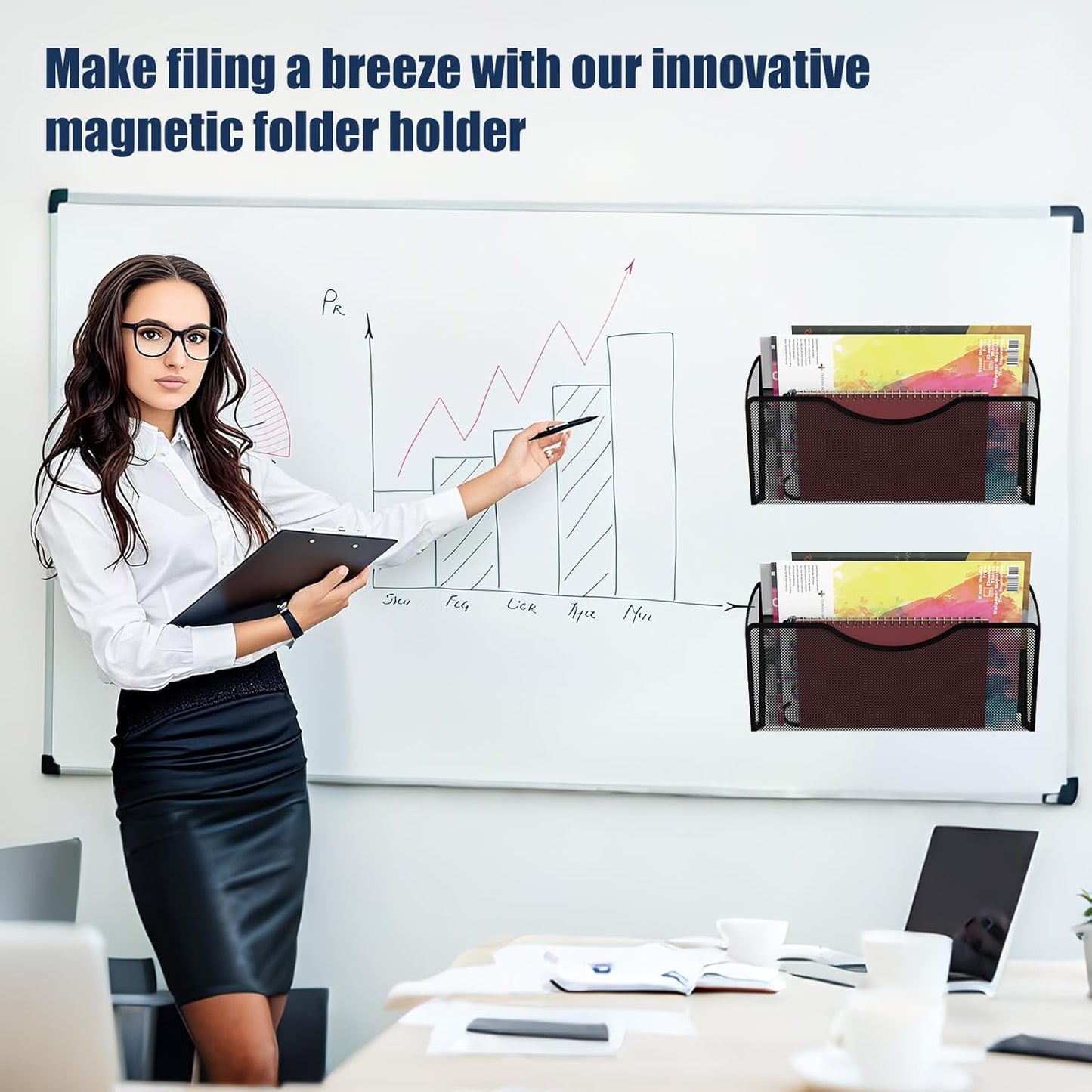 Magnetic File Holder 1 Pockets File Folder Organizer, Office Hanging Magazine Rack for File Cabinets, Magnetic Paper Holder, No Drilling Mail Organizer for Refrigerator, Office