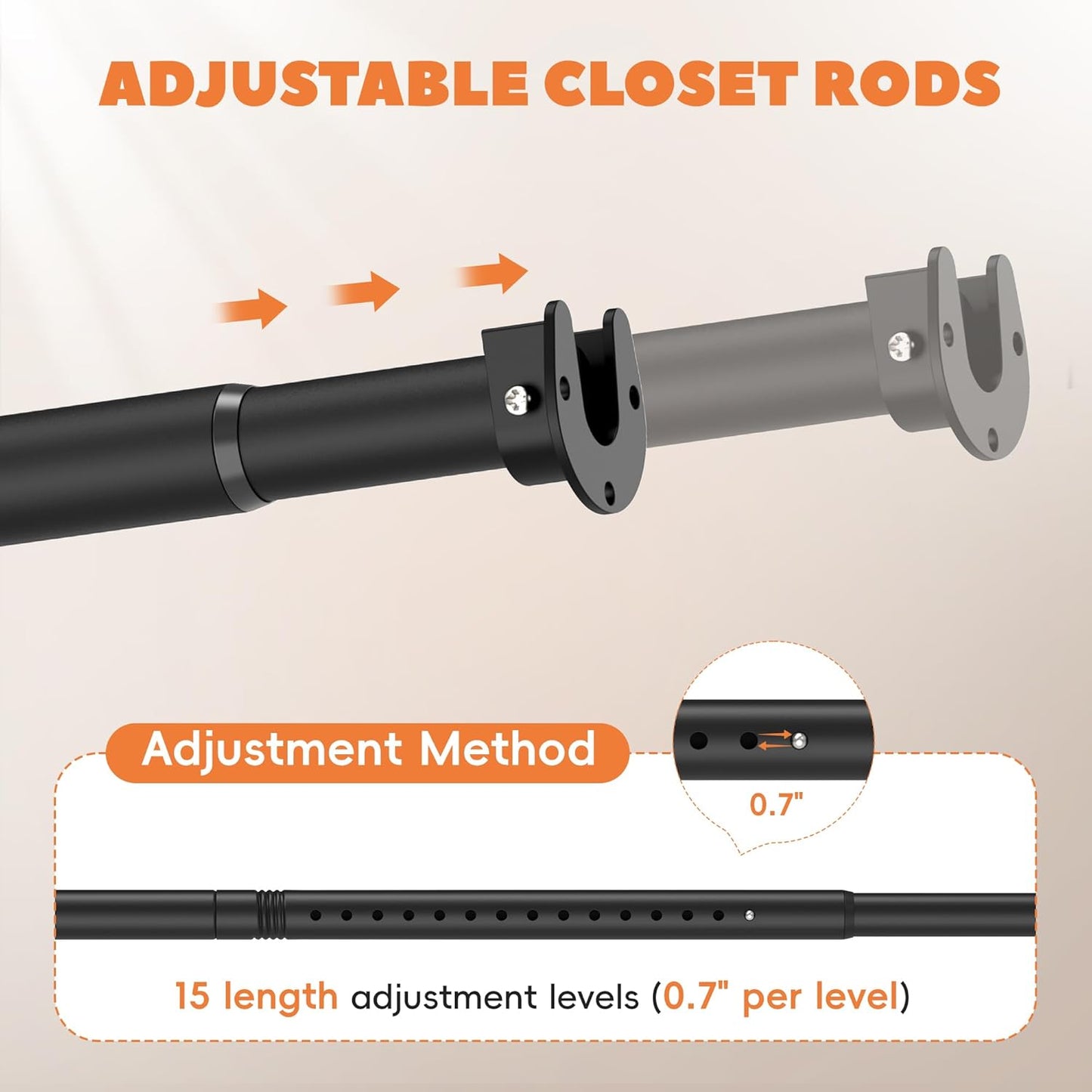 Closet Rod 50-87 Inches, Adjustable Heavy Duty Metal Black Closet Rods for Hanging Clothes 1.3 Inches Diameter for Wardrobes Laundry