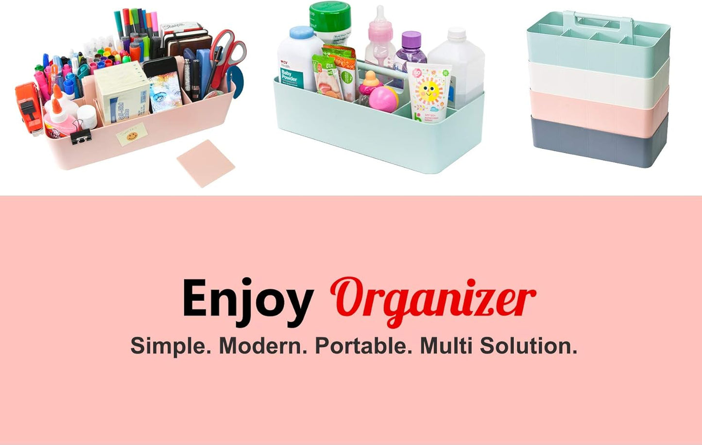2 PACK Portable DIY 8 Dividers Durable Plastic Tote Tool & Supply Cleaning Caddy with Handle Made In USA (Royal Purple)