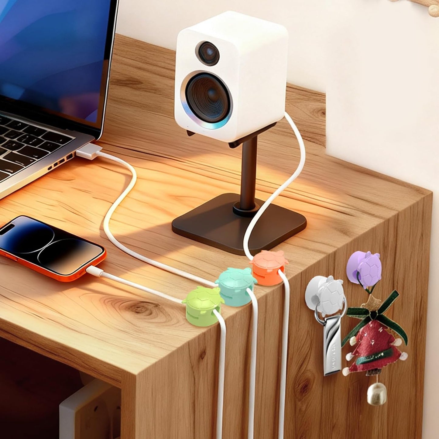8 Pack Rotatable Cable Clips, Cord Organizer Spring Clip Cord Holder for Nightstand Cable Holders for Cords Charging Cable Organizers Cable Management for Desk Office Car Wall (White)