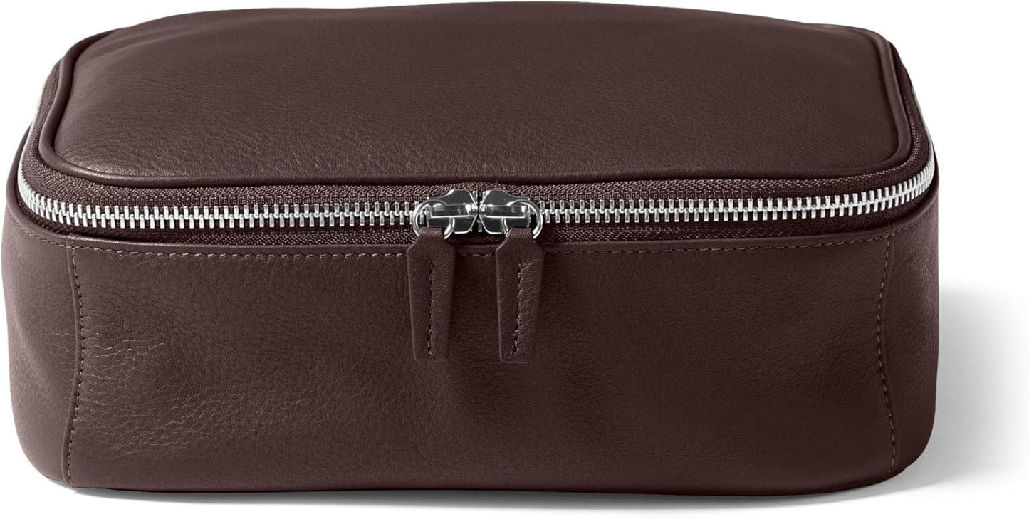 Leatherology Brown Large Travel Organizer - Zipped mesh storage pocket, elastic loops for organization, double metal zipper