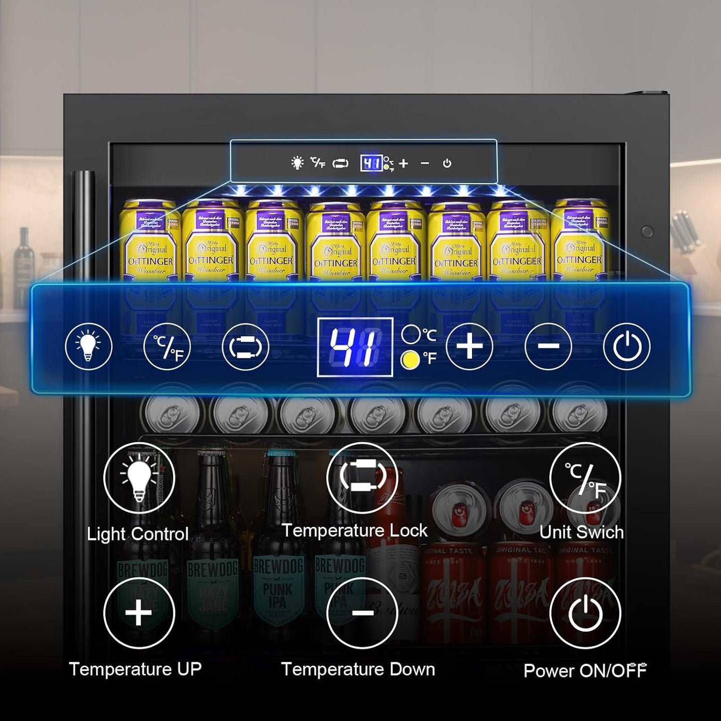 Beverage Refrigerator 24 Inch 200 Can Drink Fridge with Glass Door, Under Counter/Freestanding Beverage Cooler with Temperature Control, Reversible Door, Quick Cooling for Beer Soda Wine, Black