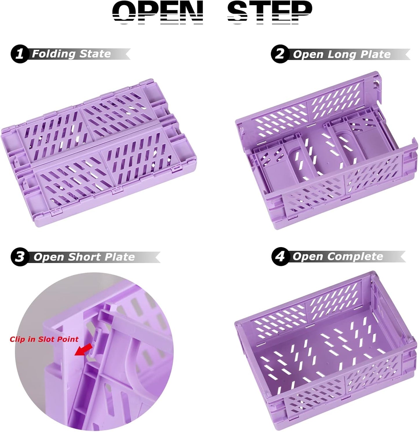 Tixill 2-Pack Mini Foldable Plastic Baskets for Organizing and Storage, Collapsible Storage Crate for Home Kitchen Bedroom Bathroom Office (9.8x6.5x3.8, Purple)