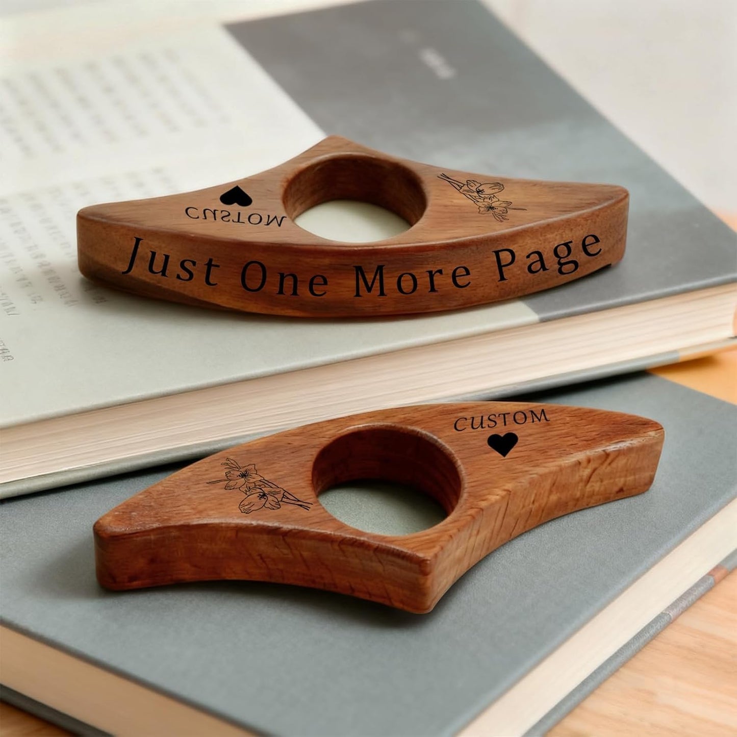 Personalized Book Page Holder Engraved Text - Custom Wooden Thumb Page Holder Wood Reading Accessory (wx02)