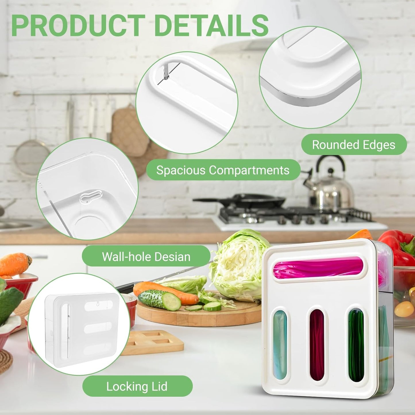 Food Storage Bag Organizer, 4 in 1 Plastic Ziplock Bag Organizer for Kitchen Drawer, Holds Gallon, Quart, Sandwich, Snack & Slider Bags, Wall Mount & Drawer Baggie Organization, BPA Free, Local Stock