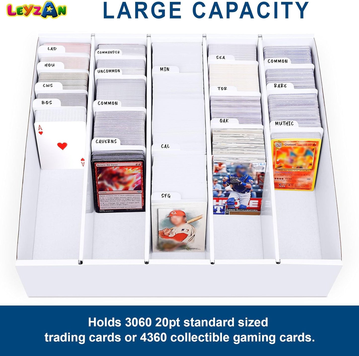 5 Row Trading Card Storage Box, 2 Pack Cardboard Storage Box with Divider for Mtg, Tcg, Sports Cards