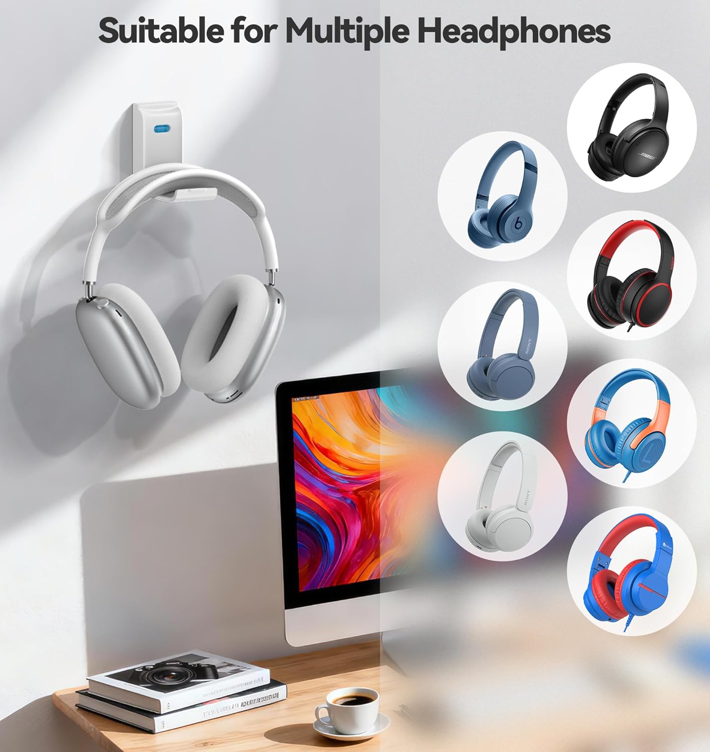 Headphone Stand Wall Mount, Gaming Headset Wall Shelf & Desk Holder, Hook Hanger, for Office / PS5/ XBOX/ PS4 Headset, Must Have Video Game Accessories, Essentials & Gift for Boys & Girls- 1 Pack