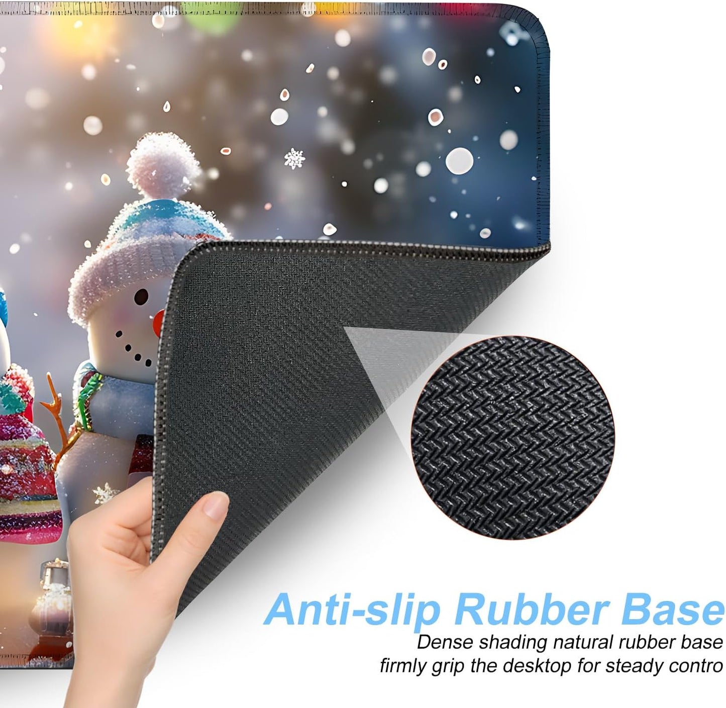 Snowman Christmas Mouse Pad XXL – Large Holiday Desk Mat with Cute Snowmen & Lights, Extended Non-Slip Mousepad for Office, Gift, Winter Decorations,31.5 x 11.8 in