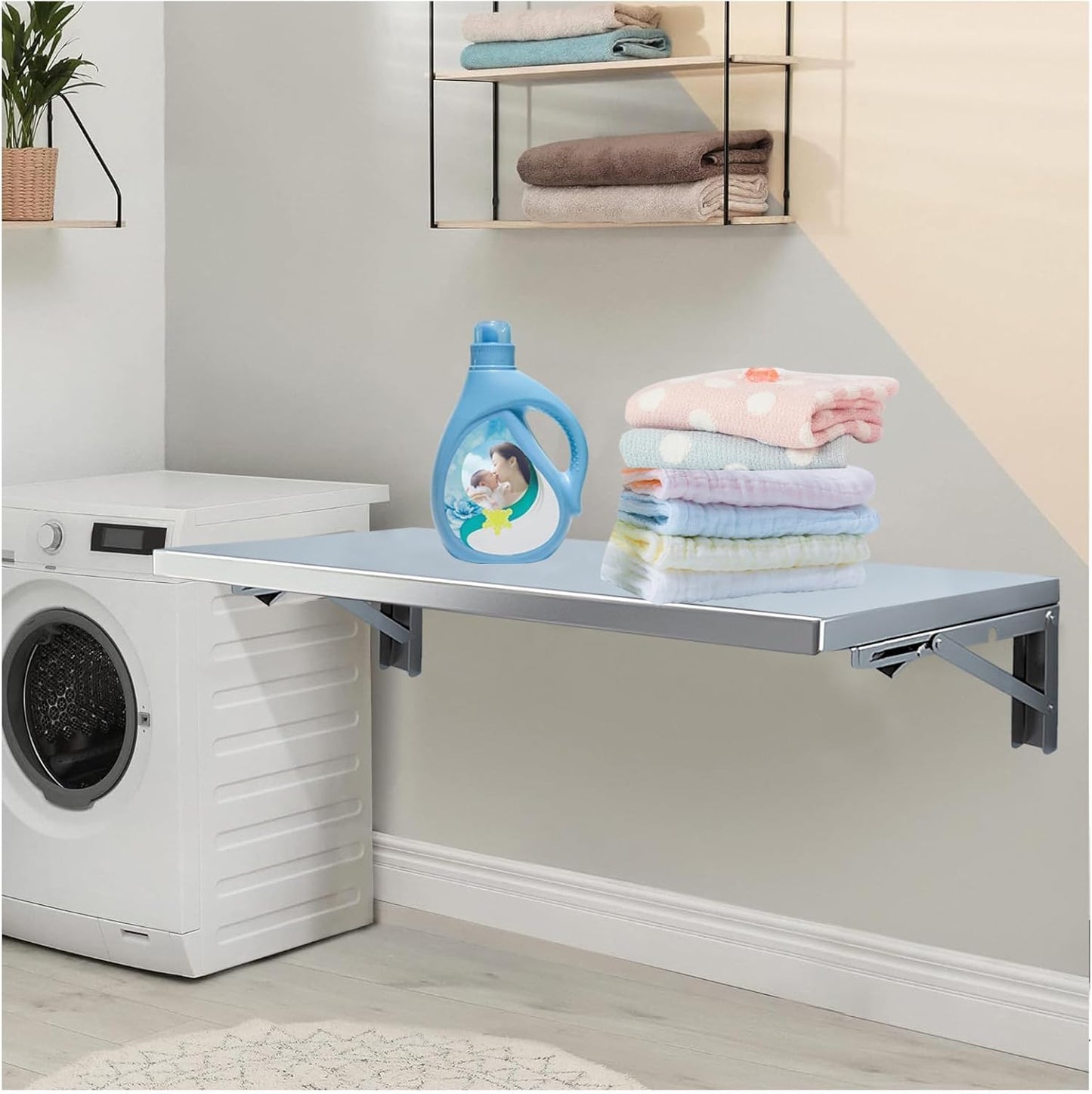 Wall Mounted Folding Table,304 Stainless Steel Wall Folding Desk,Floating Table for Wall,Laundry Room Folding Table,Home Bars and Dining Establishments(100x40cm /39.4"x15.7")