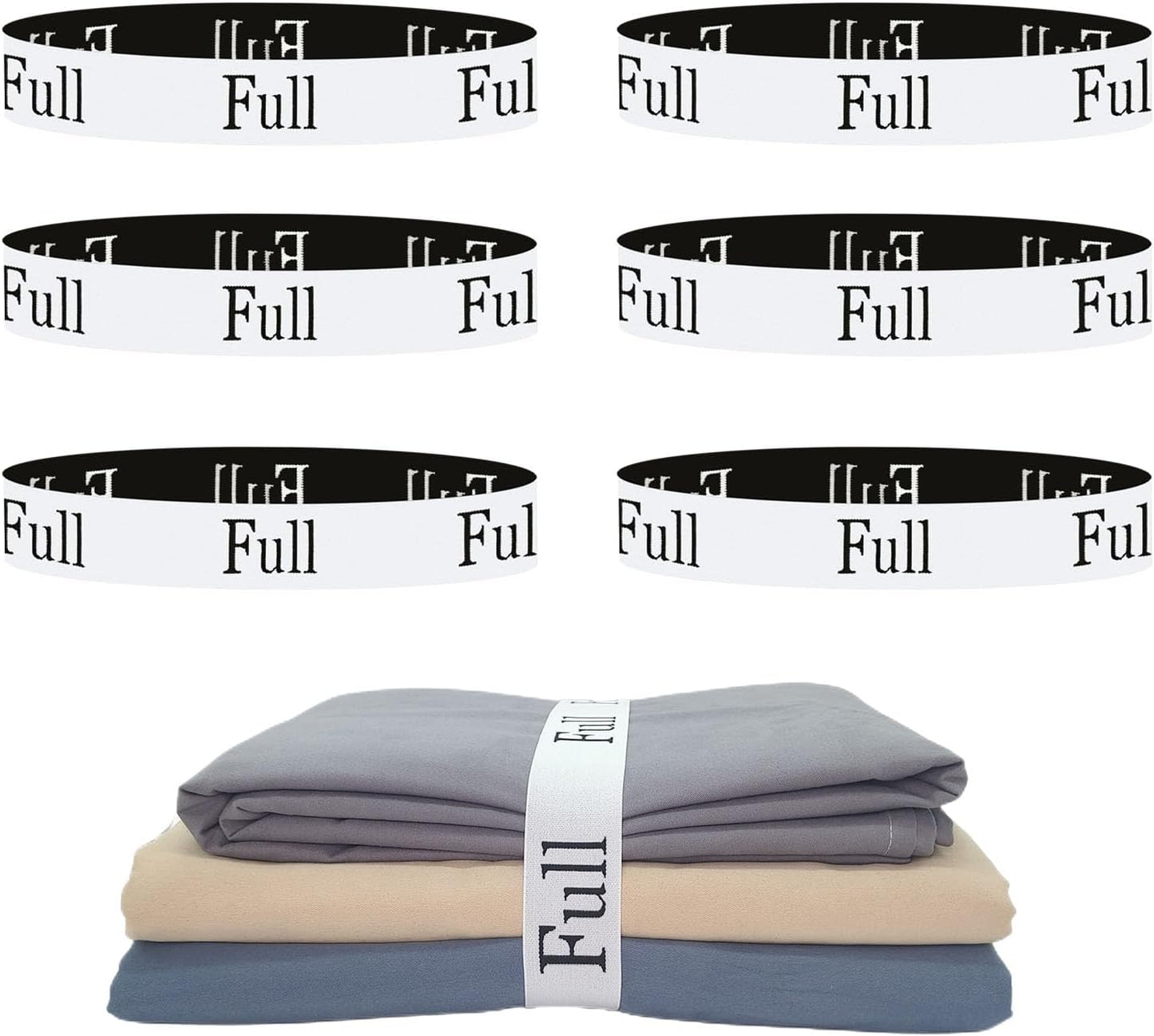 6 Pieces Bed Sheet Organizer Bands, Sheet Organizers and Storage Label Bands, Sheet Label for Bedding, Sheets Organizer for Closet,Sheet Keepers Linen Labels Bedding Bands (Full)