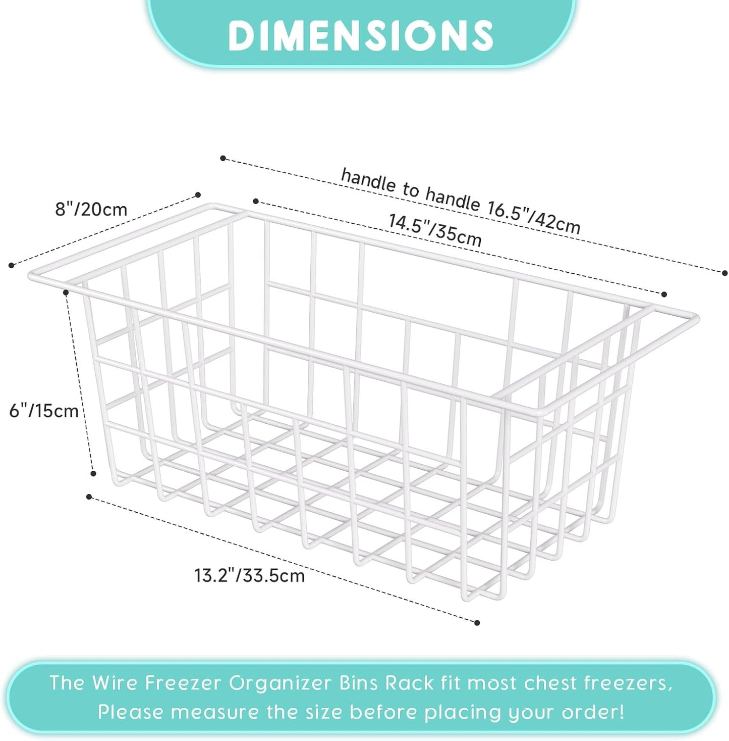 2Packs 16.5 inch Chest Freezer Organizer, Refrigerator Organizer Bins, Freezer Baskets with Handles, Metal Wire Baskets for Snacks, fruits, Potatoes, Meat