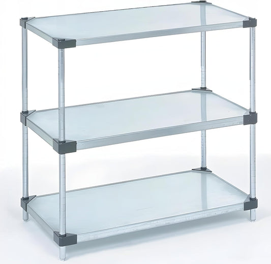 Omega 3-Tier Solid Galvanized Shelves, 24" Deep x 60" Wide x 34" HighHeavy Duty Storage Rack, Shelving Unit, NSF Certified, Ideal for Kitchen Garage Office Restaurant Warehouse 800-lb Capacity