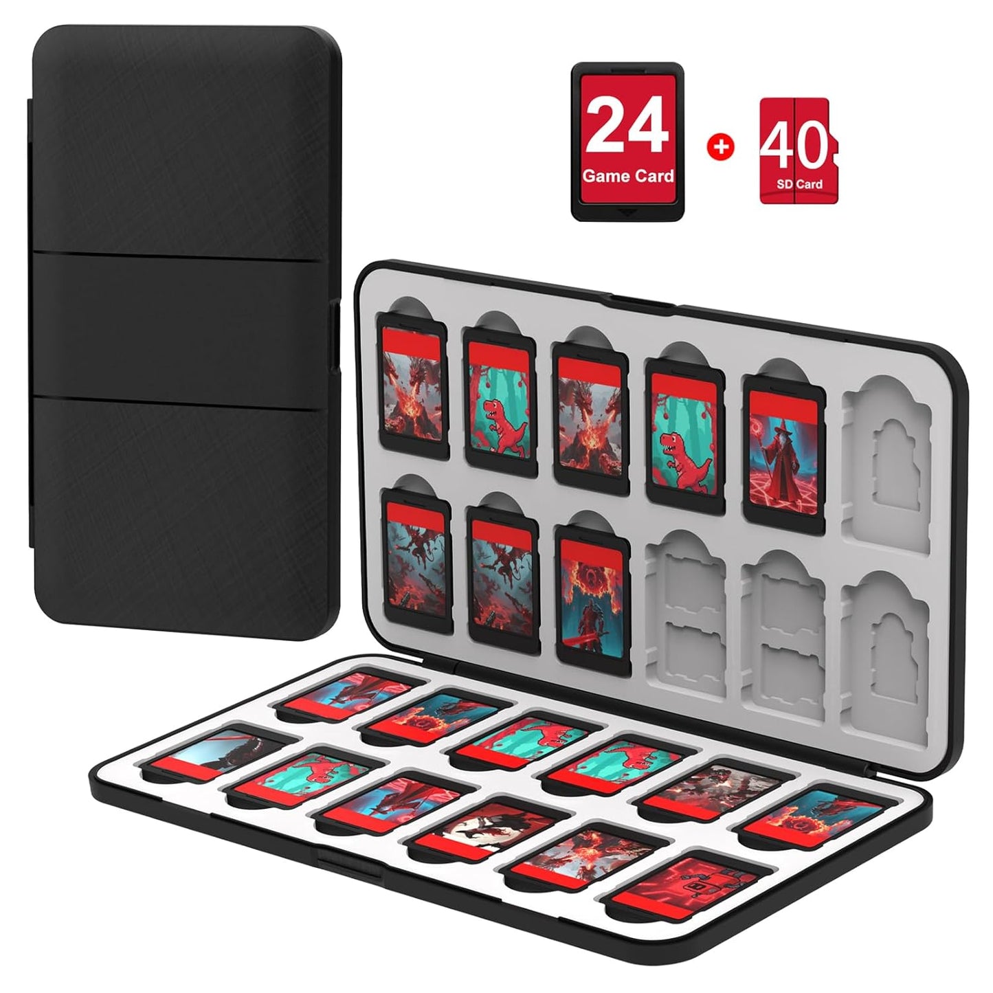 QuoLumPIA 24 Switch Game Card Case for Nintendo Switch 2/OLED/Lite - Holds 24 Cartridges & 40 SD Cards, Compact Storage, Portable Travel Essential, Gift, Hard Shell, Silicone Lining, Magnetic closure
