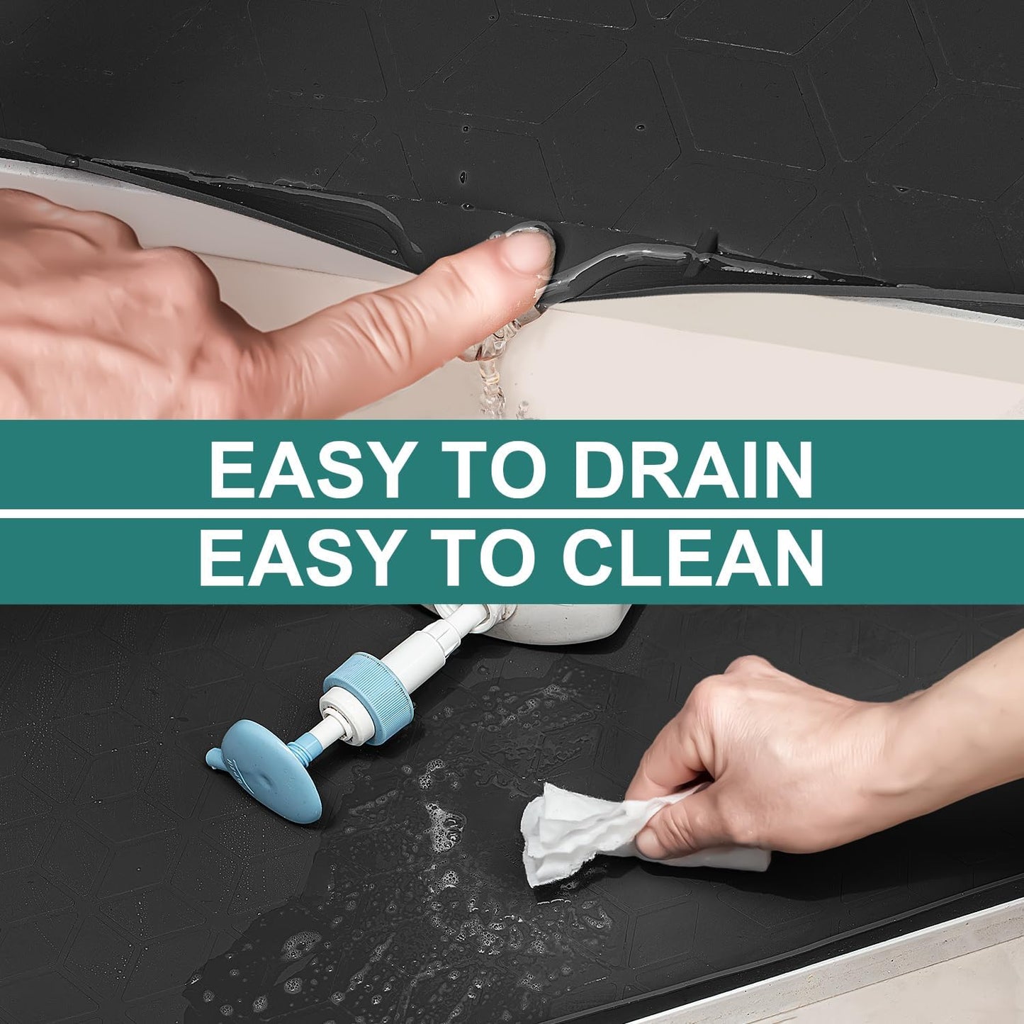 Under Sink Mat, 28" x 22" Waterproof Silicone Under Sink Tray for Kitchen & Laundry Cabinets, Kitchen Cabinet Shelf Protector, Up to 3 Gallons Liquid, Fits 36 inch Standard Cabinet (Black)