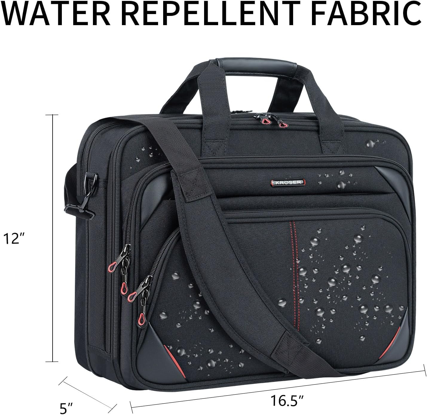 KROSER Laptop Bag 15.6 Inch Briefcase Messenger Bag Water Repellent Computer Case Shoulder Bag Durable Tablet Sleeve with RFID Pockets for Business/College/Women/Men - Black/Red
