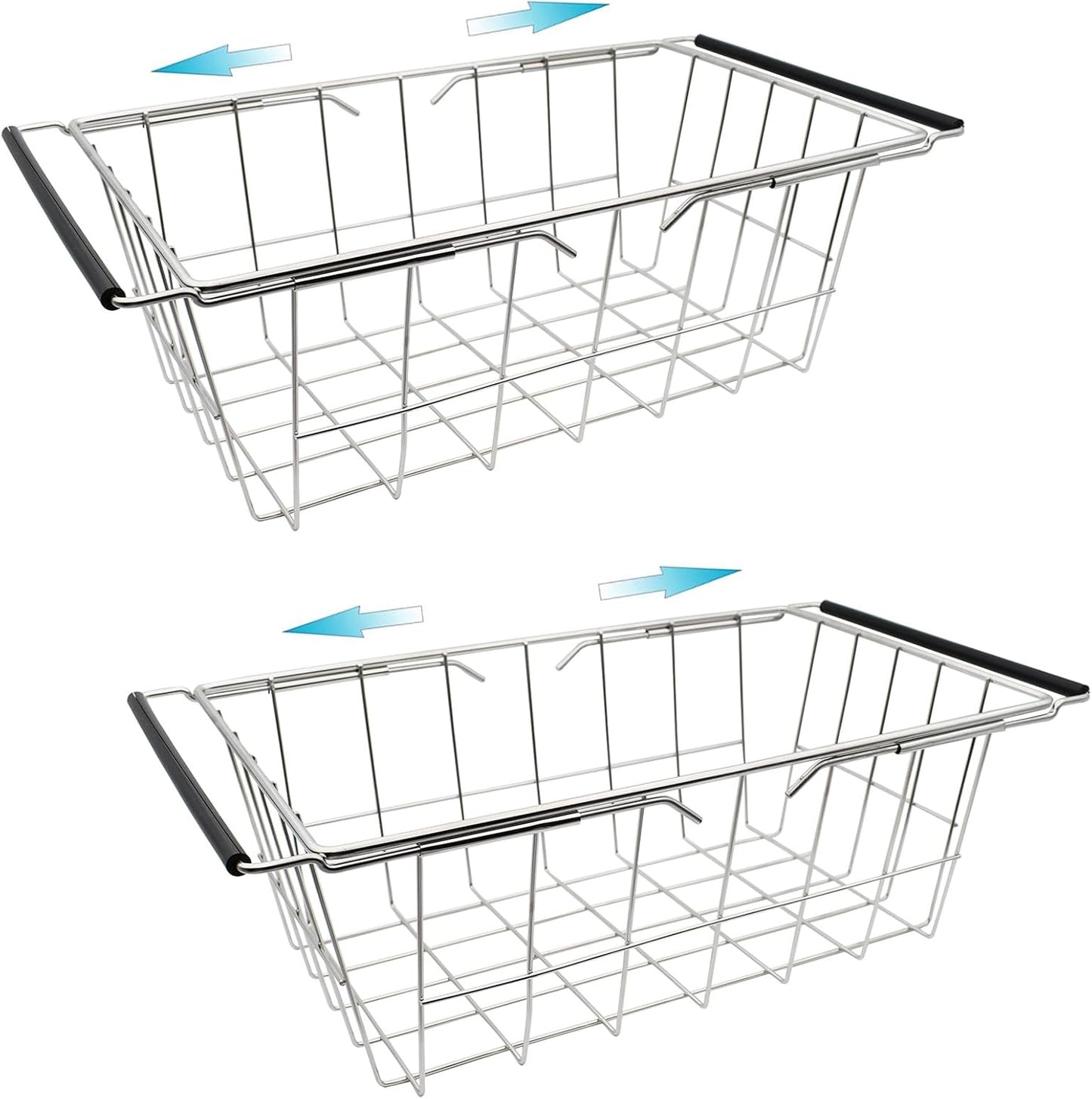 Orgneas Expandable Chest Freezer Basket, Stainless Steel Hanging Deep Freezer Organizer Bins Adjustable Handles (16.5" ~ 20") Wire Basket Storage Rack, Fits 5 Cu.FT and 7 Cu.Ft Chest Freezer