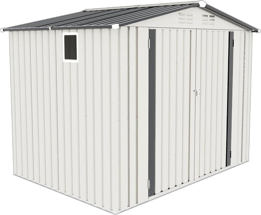Metal Storage Shed, 8X6 FT Lockable Outdoor Tool Shed with Air Vent and Clear Windows, Galvanized Steel Garden Shed for Backyard, Patio, Garden, Bike Storage or Outdoor Use, Grey