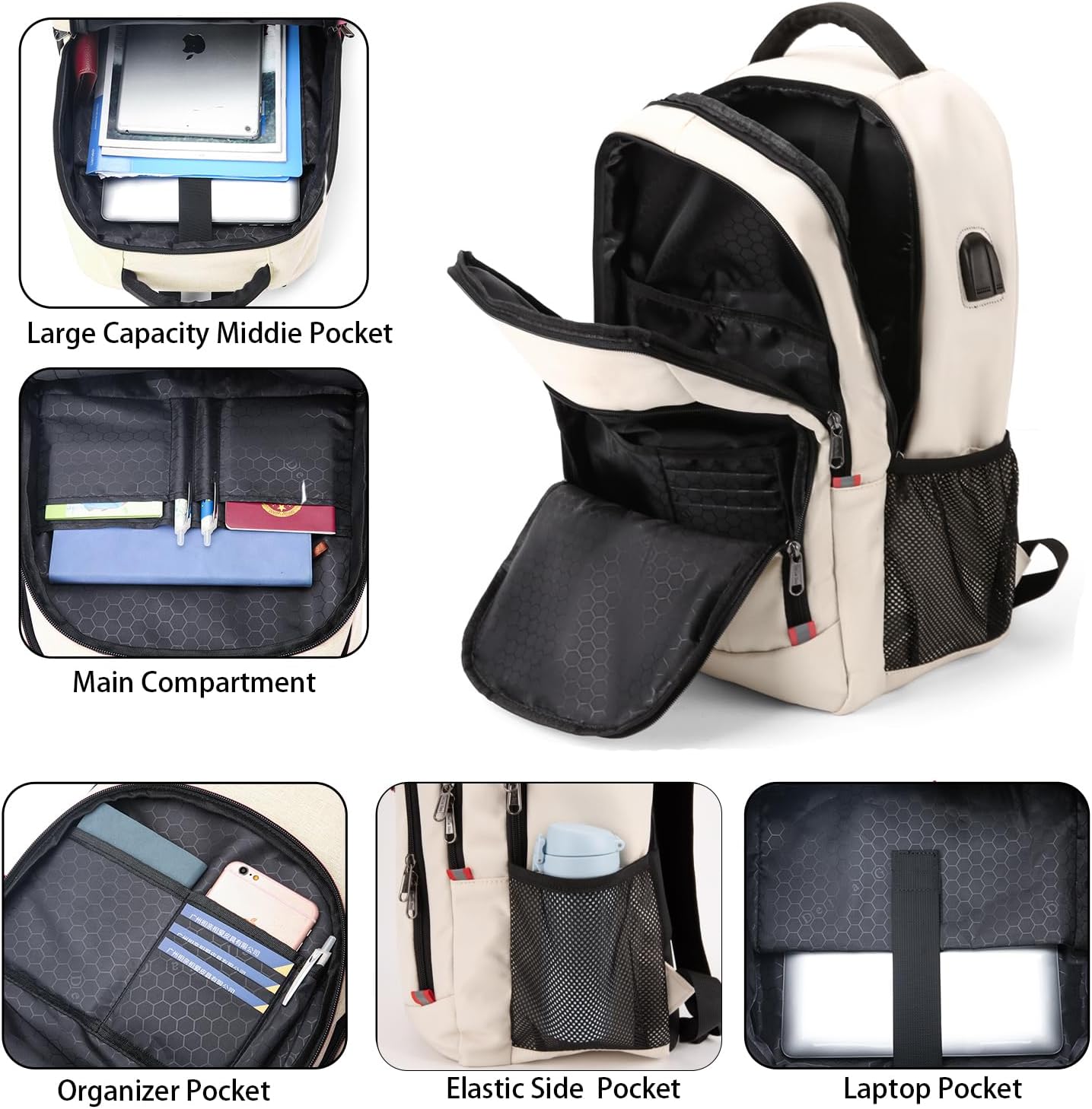Della Gao Laptop Backpack for Men, Large Anti-Theft Business Travel Backpack with USB Charging Port, Water Resistant College School Computer Bag for Men/Women for 17 Inch Laptop and Notebook