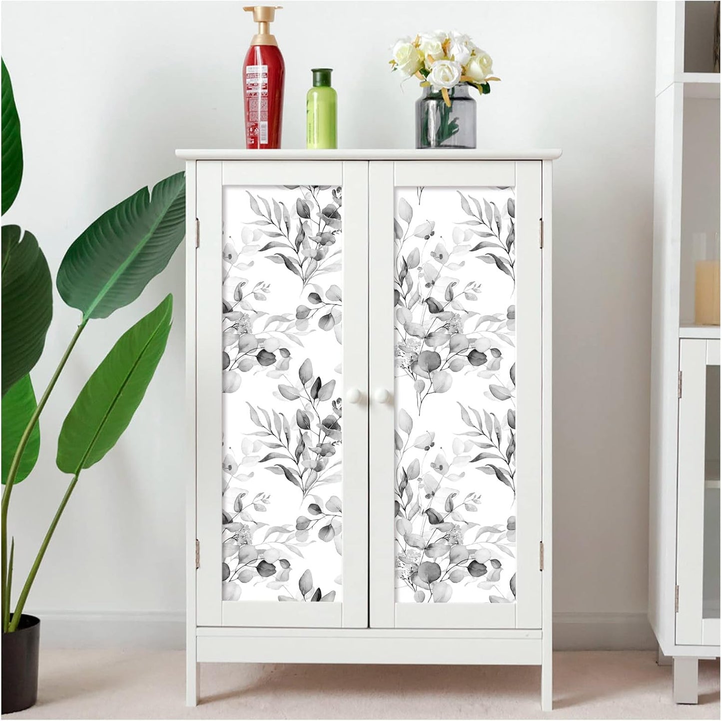 HAOKHOME Floral Shelf Liner and Cabinet Liner, Self-Adhesive Drawer Liners, Peel and Stick Contact Paper for Kitchen Cabinets and Cupboard, Bathroom Drawers, Grey/White 17.3in x 6.5ft