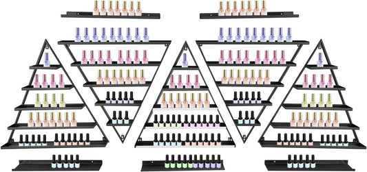 10PCS Black Triangular Nail Polish Racks, 5 Tiers Wall-Mounted Cosmetic Display Rack Nail Polish Racks Lipstick Perfume Wall Shelf Essential Oil Organizers for Home Spa Nail Salon Shop
