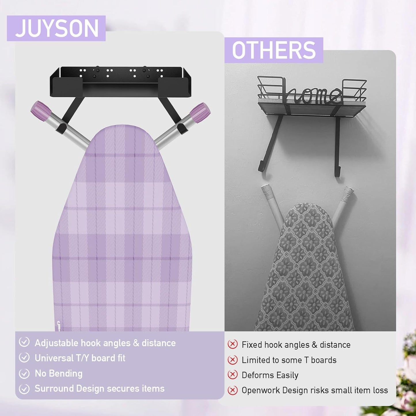 JUYSON Ironing Board Holder Wall Mount for T&Y Leg Ironing Board Hanger, Iron Holder Wall Mounted for Laundry Room