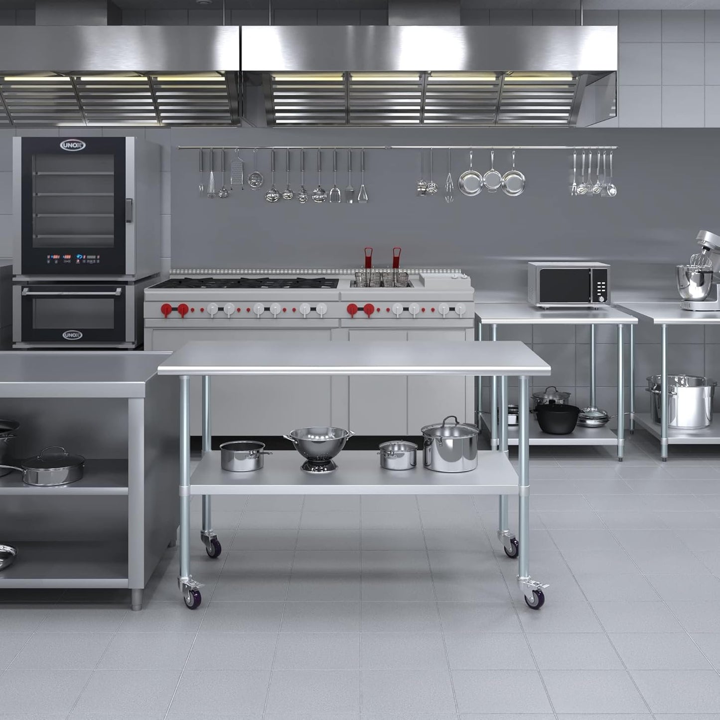 AmGood 60" Long x 30" Deep Stainless Steel Table with Casters