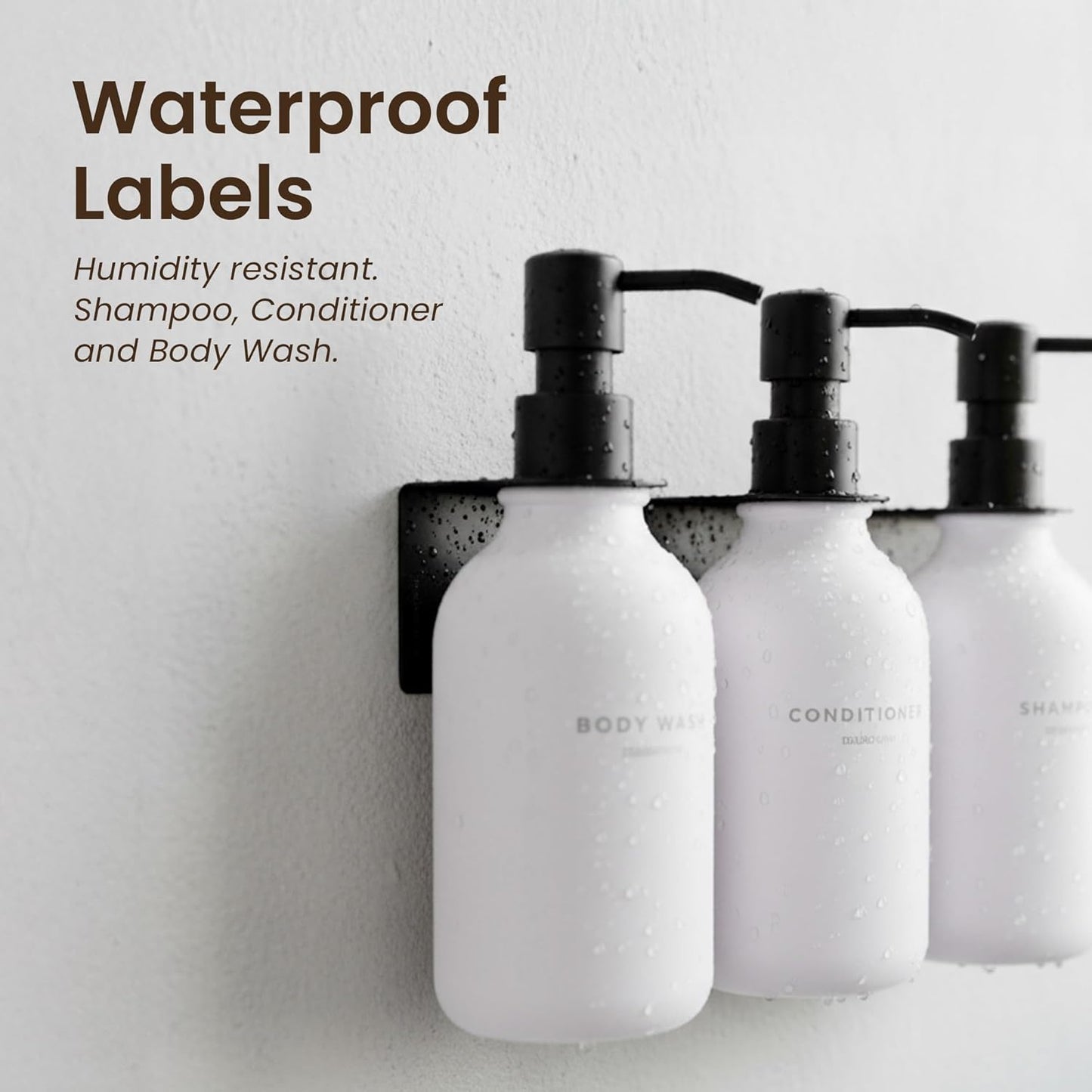 MaisoNovo Shampoo and Conditioner Dispenser - Shower Soap Dispenser Wall Mounted - 16.9 fl oz Set of 3 White Plastic Bottles Black Pump - 3 Chamber No Drill