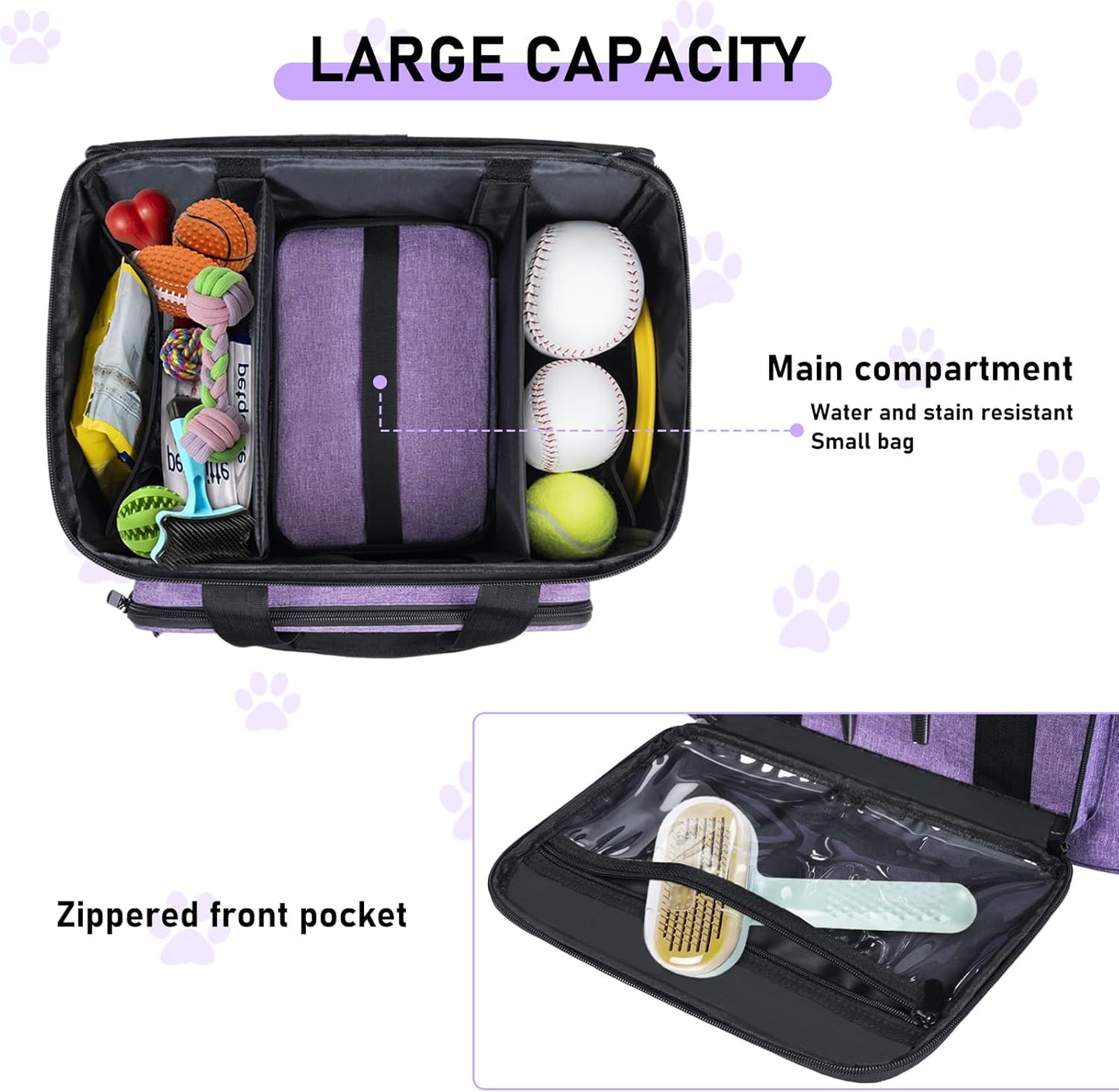 GMAK Pet Grooming Bag, Dog Grooming Tote Bags Supplies Organizer Case Pets Tools Organizer Tote for Dog Cat Grooming Tool Kit, Clippers, Scissors and Accessories, Purple(Bag Only)