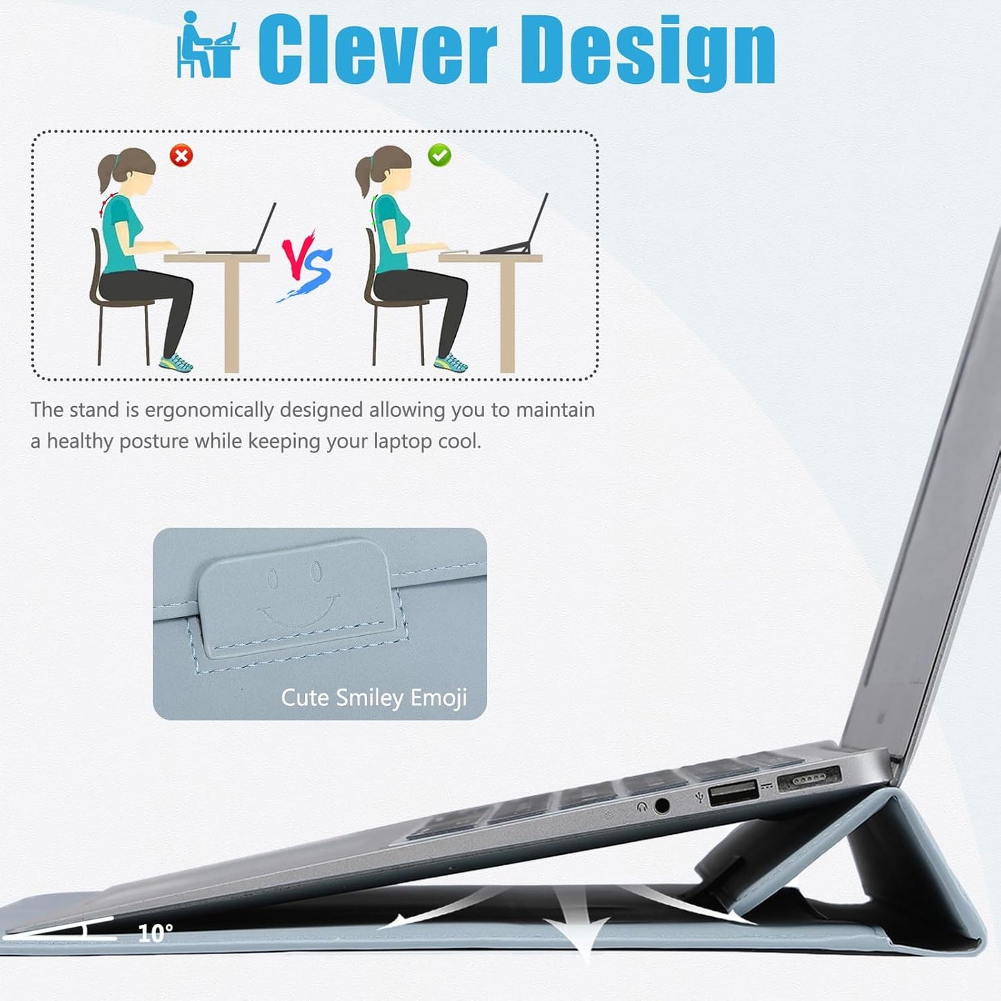 HYZUO 15 Inch Laptop Sleeve Case with Stand for MacBook Air 15 M4 A3241 M3 A3114 M2 A2941 2025-2023, 15" Surface Laptop 7/6/5/4, MacBook Pro 15 A1990 A1707 2019-2016, with Pouch, Pale Blue