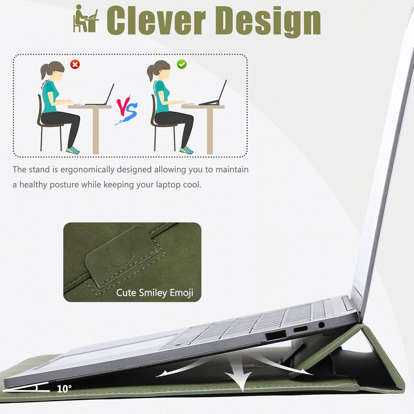 HYZUO 13 Inch Laptop Sleeve Case with Stand for 2025-2018 MacBook Air 13 M4 M3 M2 M1, 2025-2016 MacBook Pro 13 M2 M1, 13" iPad Pro/Air, Surface Pro 11/10/9, XPS 13, with Pouch, Olive Green