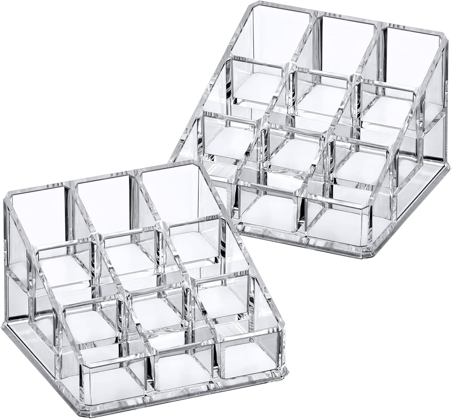 Amazing Abby - Glamour - 2-Pack 9-Slot Acrylic Nail Polish Organizer, Lipstick Holder, Lip Gloss Organizer, Cosmetic Storage Display, Perfect Storage Solution for Drawer, Vanity, Bathroom, and More