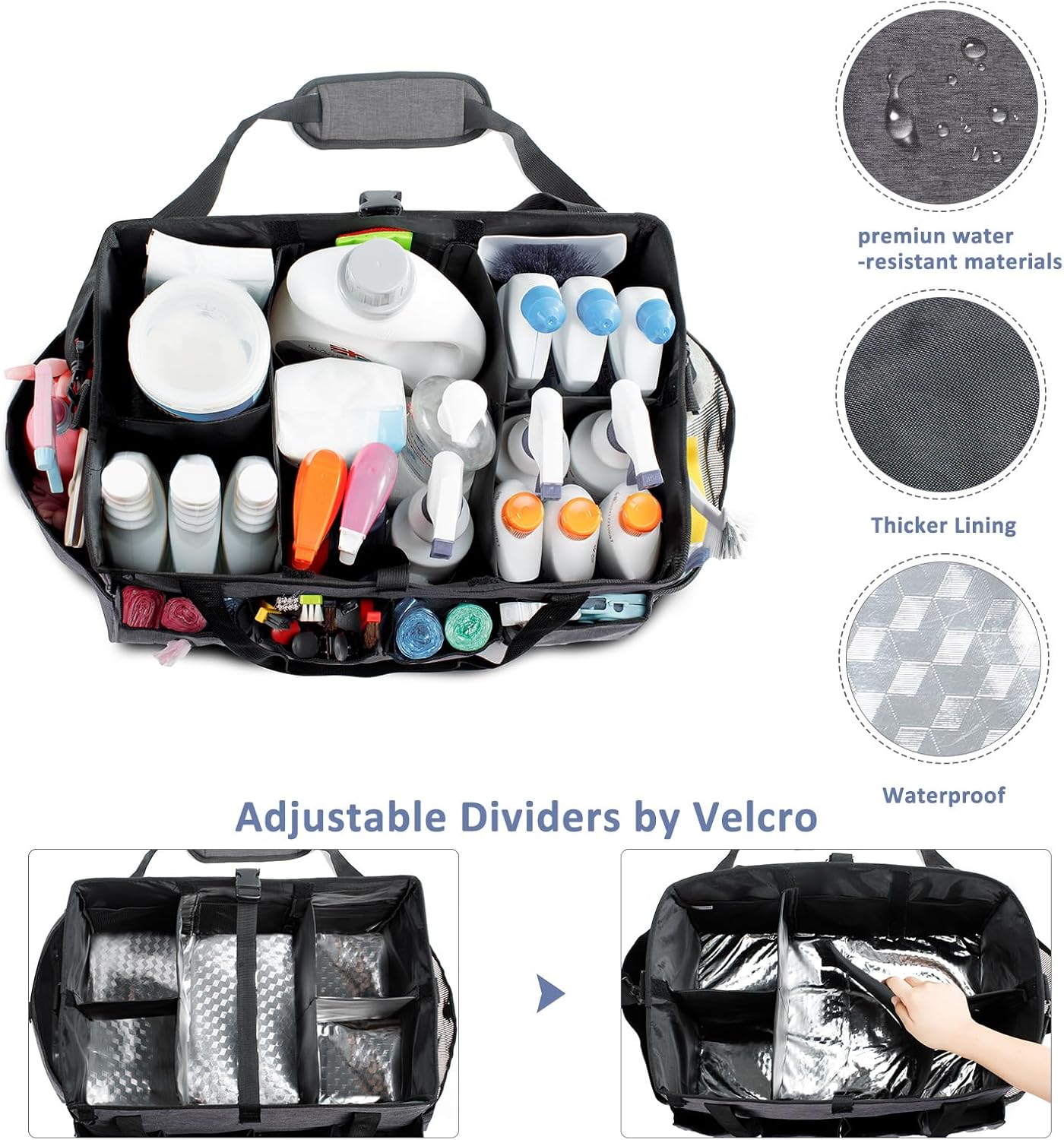 XL Professional Cleaning Caddy for Cleaning Suppliers, 17" Wearable Cleaing Bag for Housekeepers, Cleaning Organizer, Detailing Bag