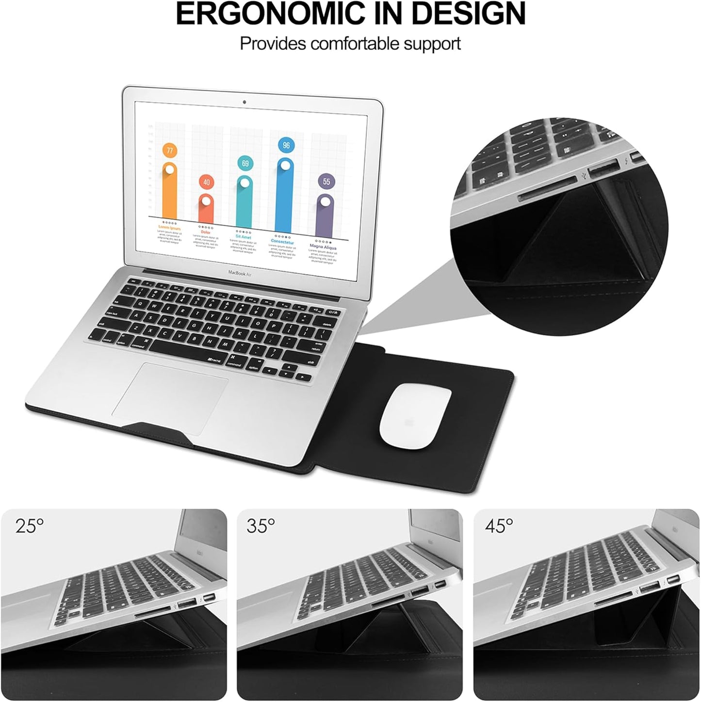 13.3'' /13.6'' Laptop Sleeve Case Leather Bag with Stand Compatible with MacBook Pro 14/MacBook Air 13(M1 M2)/13.3'' Yoga/Dell XPS 13/HP/Matebook 14'' Laptop case, Black
