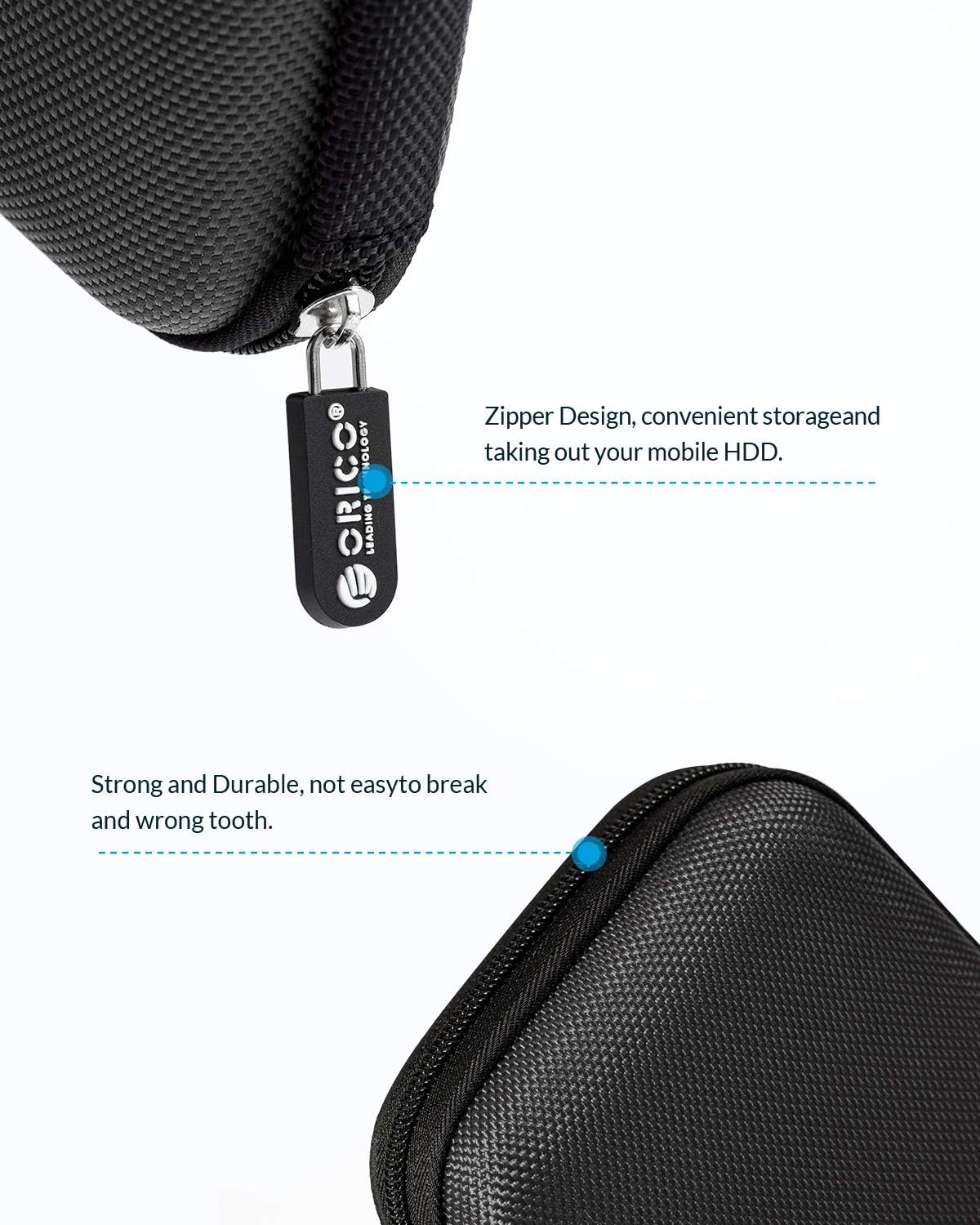 ORICO Hard Drive Case 2.5 inch External Drive Storage Carrying Bag Waterproof Shockproof with Inner Size 5.5x3.5x1.0inch for Organizing HDD and Electronic Accessories, Black(PHD-25)