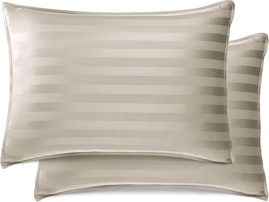 Queen Pillowcases by Pure Bamboo, Genuine 100% Organic Viscose Derived from Bamboo, Luxuriously Soft & Cooling, Double Stitching, Envelope Closure (2 Queen Pillowcases, Jacquard Sand)