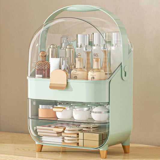 Makeup Organizer Countertop, Skincare Holder Bathroom Counter Organizer, Storage Box Cosmetic Display Cases, Teen Girl Gifts Make up Organizers for Vanity, Dresser (Green)