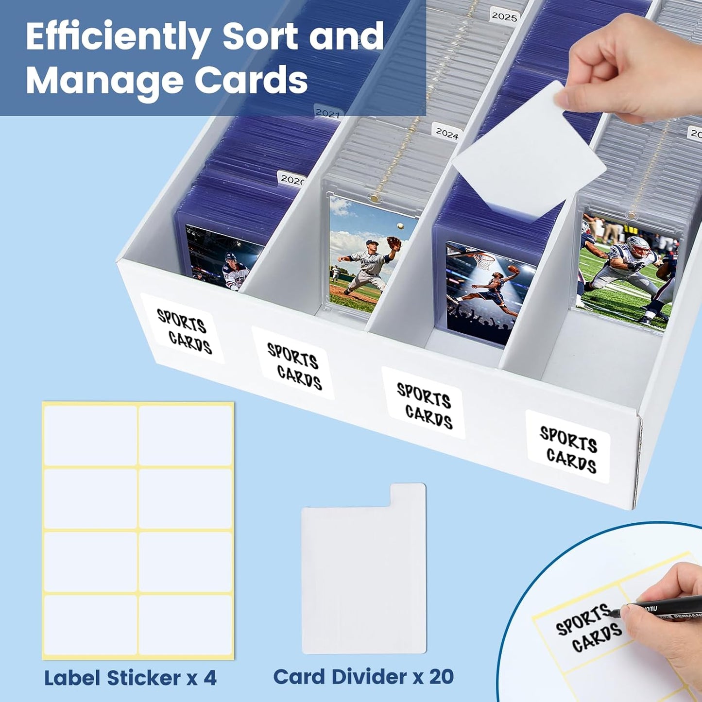Trading Card Storage Box, 6 Pack Sports Cards Storage Boxes with 20 Dividers, Top Loader Storage Case for TCG/MTG, Game Cards