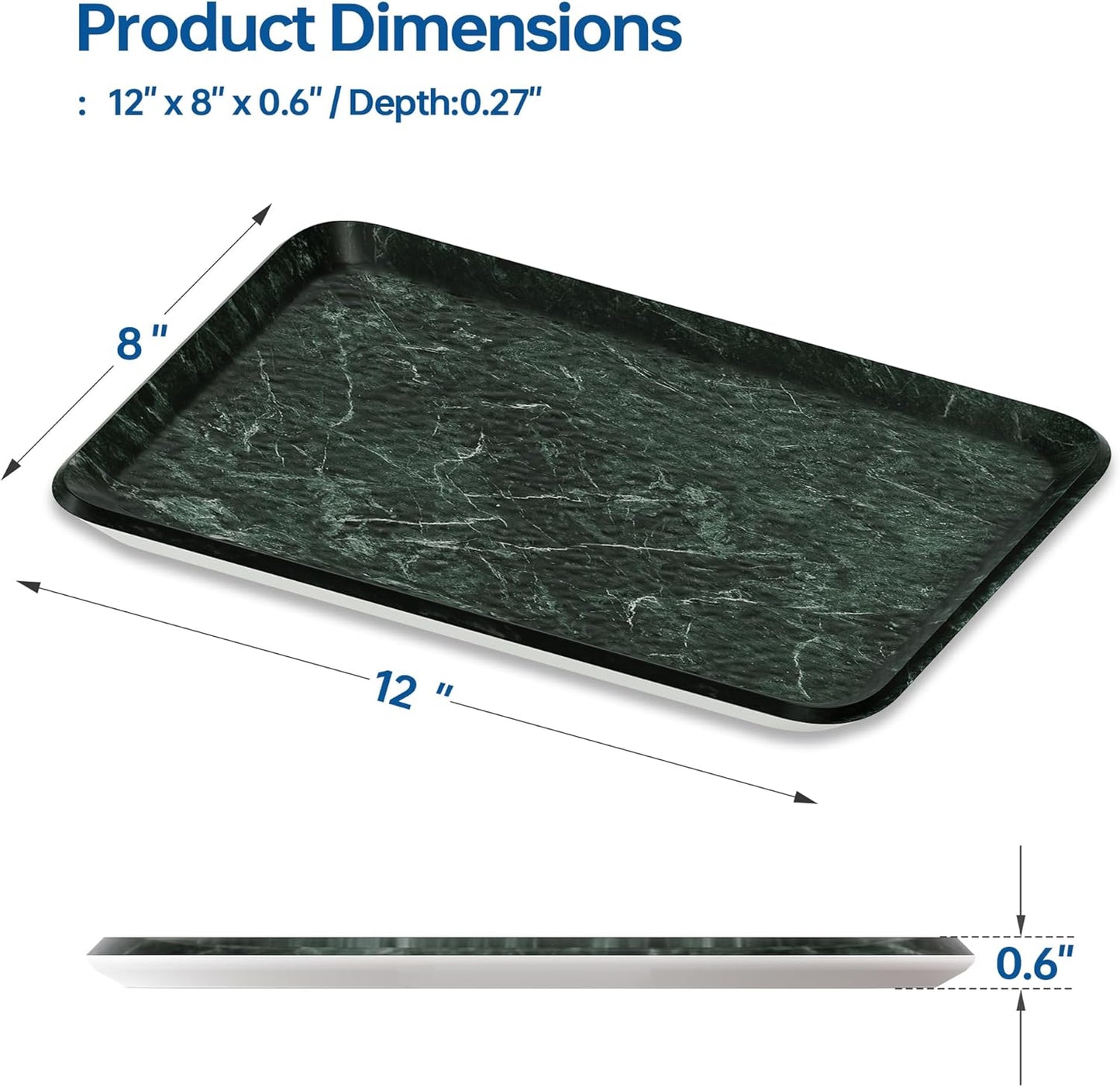 Vanity Decorative Tray, 12" x 8" Green Marble Pattern Perfume Tray, Bathroom & Countertop Organizer for Soap, Jewelry, Candle