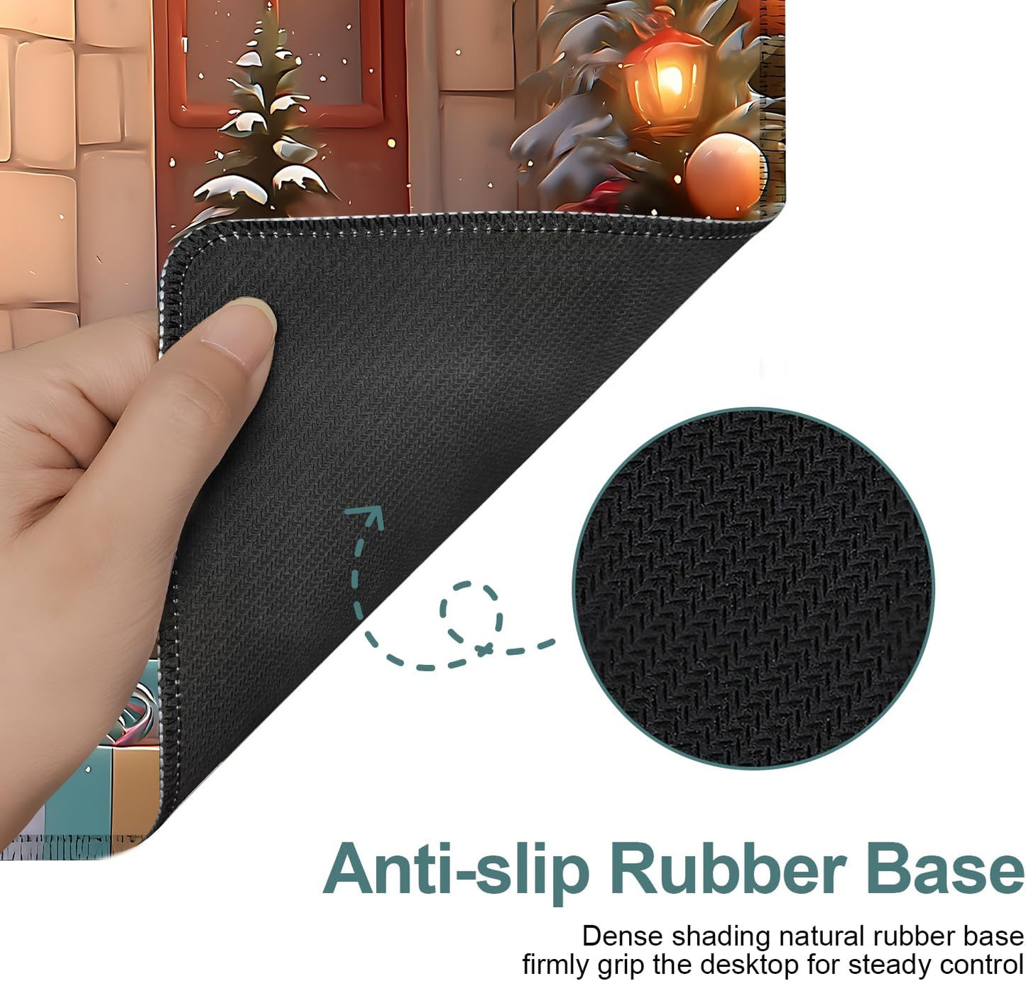 Christmas Scene Gaming Mouse Pad 31.5"x11.8"Desk Mat Anti-Slip Rubber Base & Durable Stitched Edges for Gamers Smooth Mouse Writing Surface for Desk Office/Home