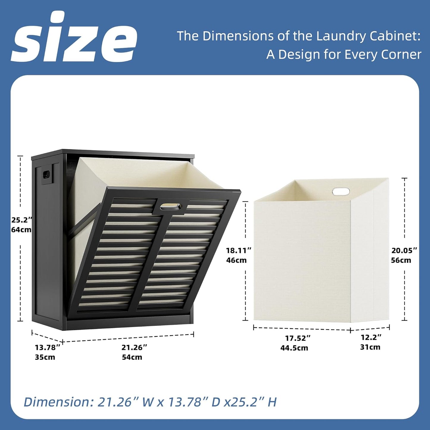 HITNET Tilt Out Laundry Hamper, Bamboo Laundry Cabinet with Pull Out Removable Bag, 16 Gallon Clothes Basket with Metal Handle for Bathroom Kitchen, Black
