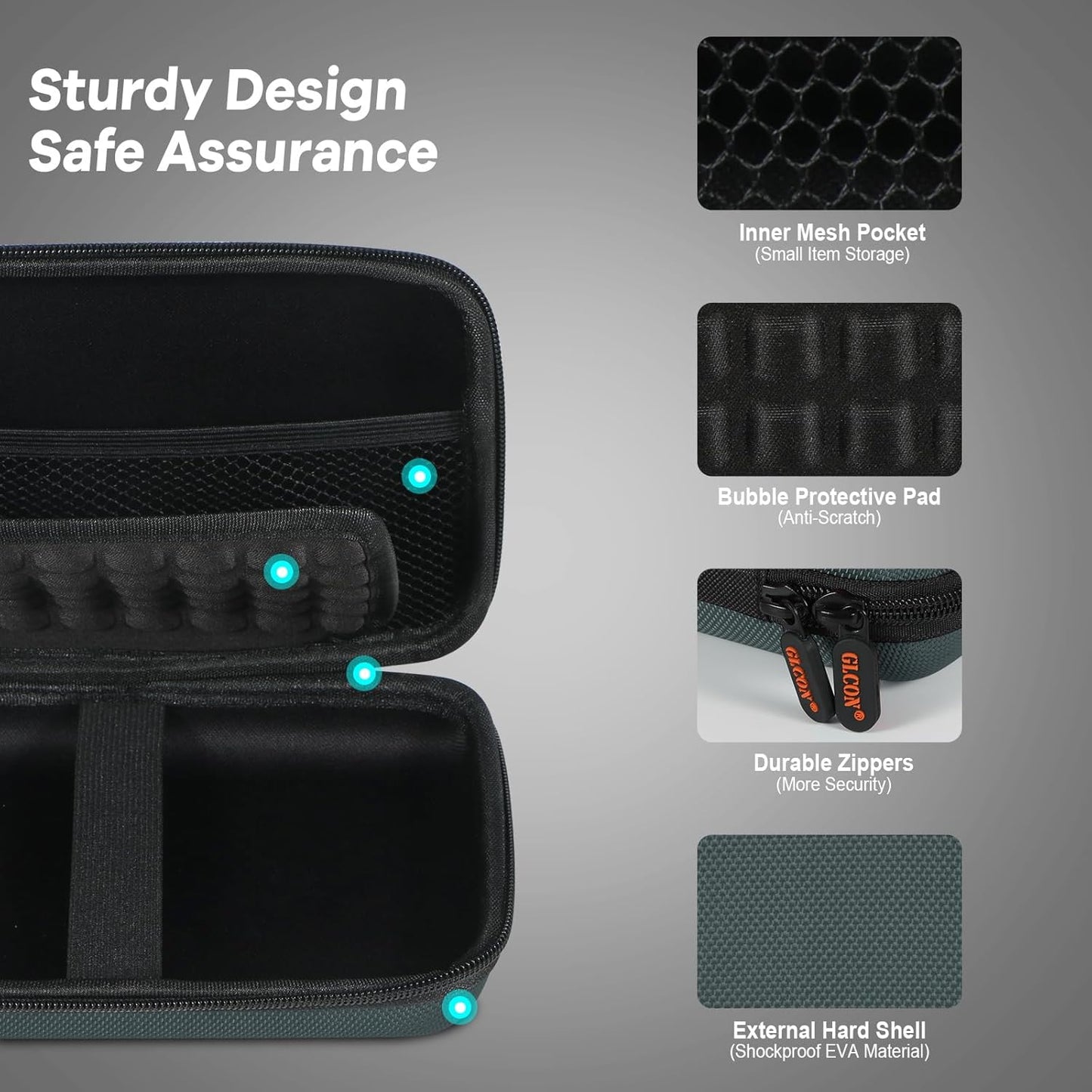Shockproof Hard Shell Case - Large Electronic Organizer Carrying Case for External Hard Drive, Power Bank, Charger, Battery, GPS, Cell Phone - Portable Storage Pouch Bag Travel Case - Grey Blue