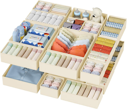 DIMJ Drawer Organizer Clothes - 20 Pack Closet Drawer Organizer Bins for Baby Clothes Storage, Fabric Dresser Organizer for Nursery Bedroom, Foldable Small Drawer Dividers for Underwear Socks
