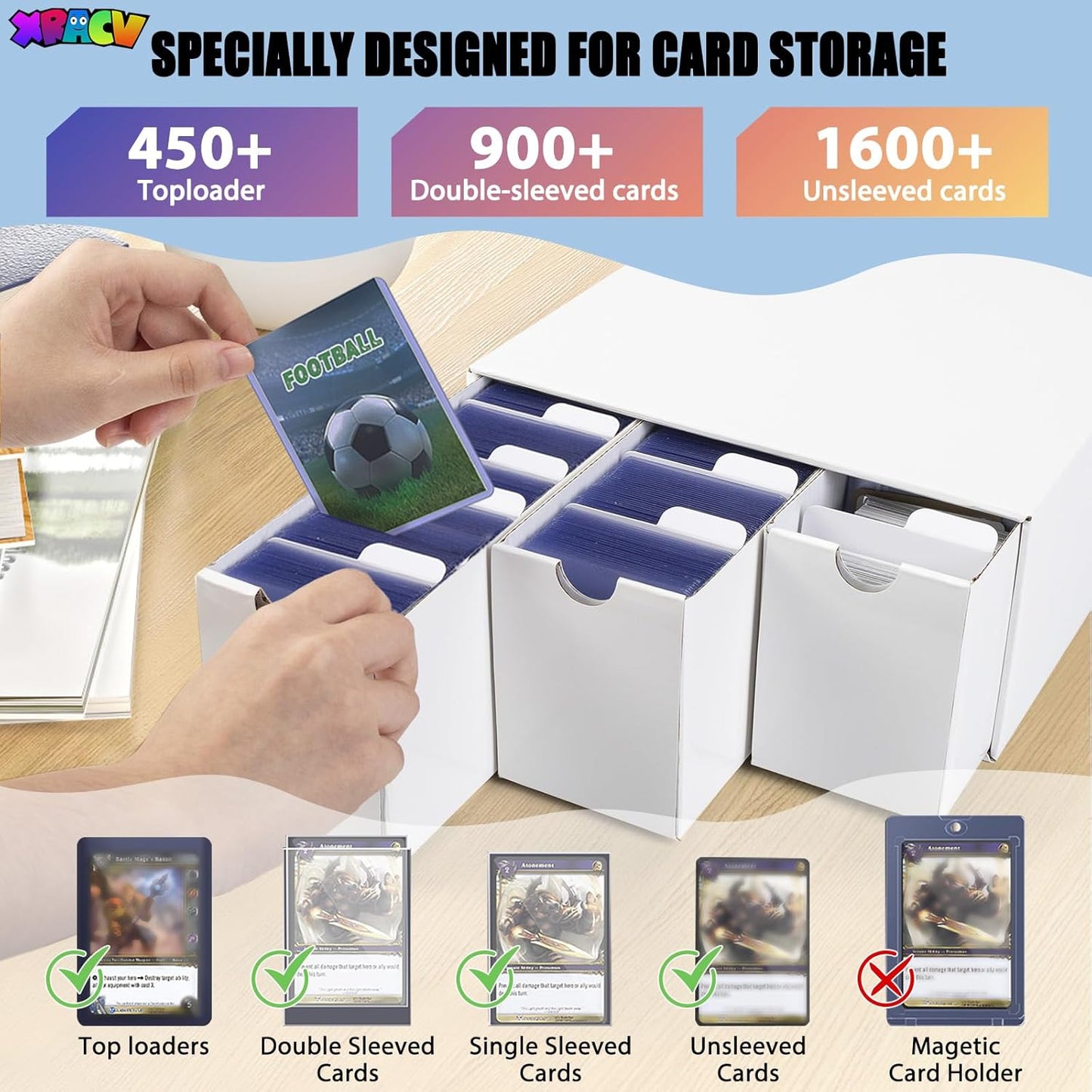 Trading Card Storage Box, Top Loaders Storage Box with 20 Card Dividers, Cardboard Trading Card Organizer for Collectible Cards Games,Card Box Fits For TCG,MTG,TCG and Basktaball Cards, 3 Drawer