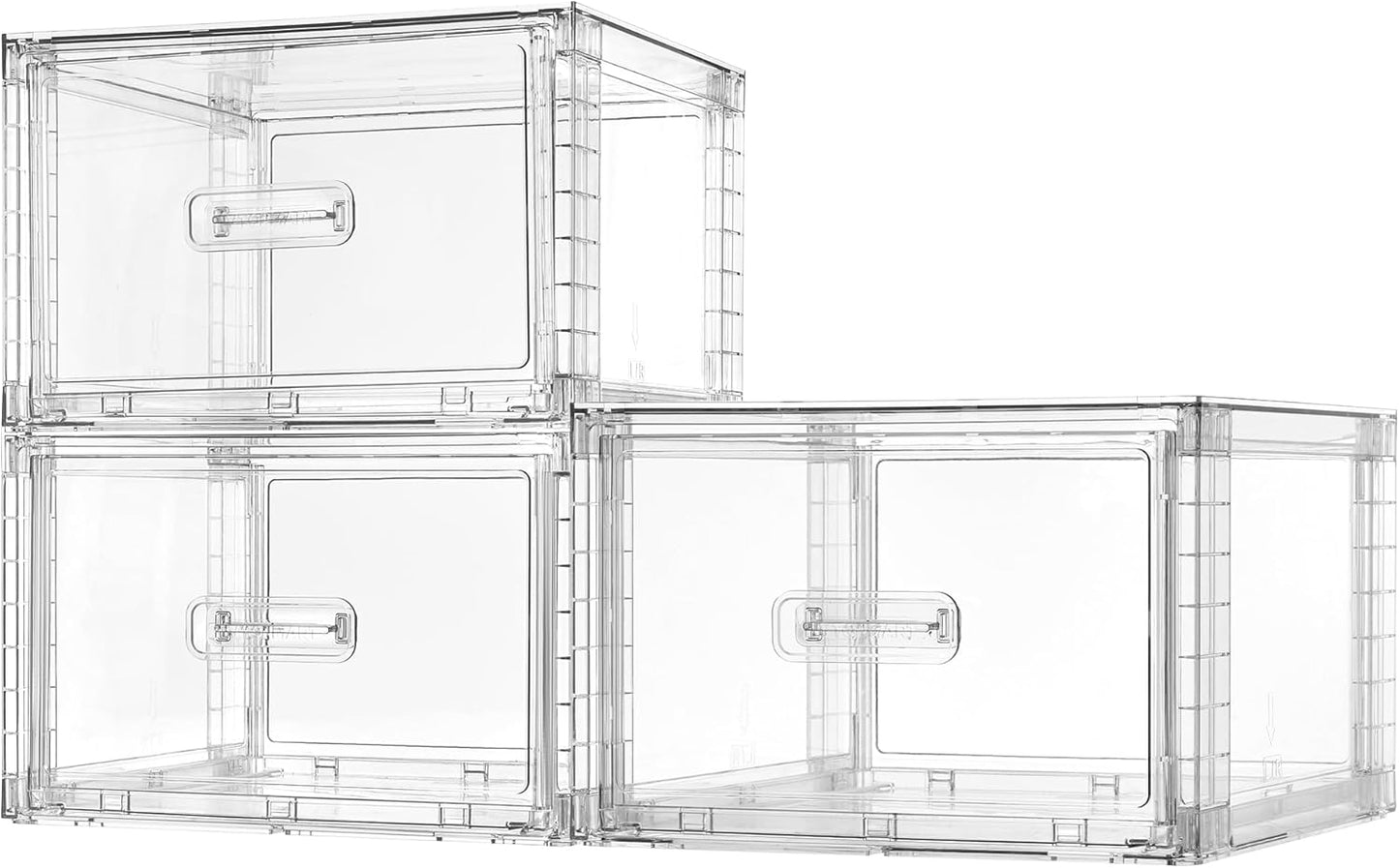Vtopmart 3 Pack 18QT Clear Stackable Storage Drawers,Easily Assemble Closet Organizers,Plastic Storage Bins for Bathroom,Cabinet,Kitchen Pantry,Under Sink Organization(Medium)