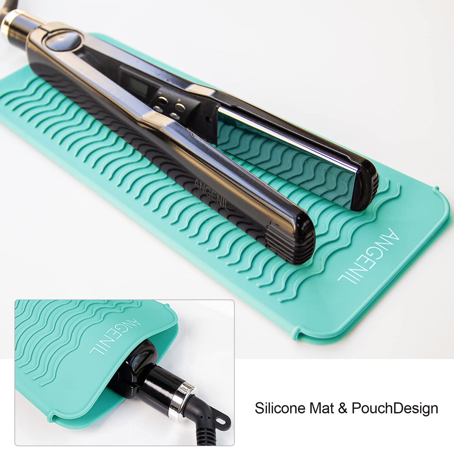 ANGENIL Curling Iron Silicone Mat Heat Resistant for Travel Dual Voltage Flat Iron, Hair Straightener, Rotating Cordless Curling Iron Wand, Wireless Curlers, Crimper Hair Iron, Straightening Iron