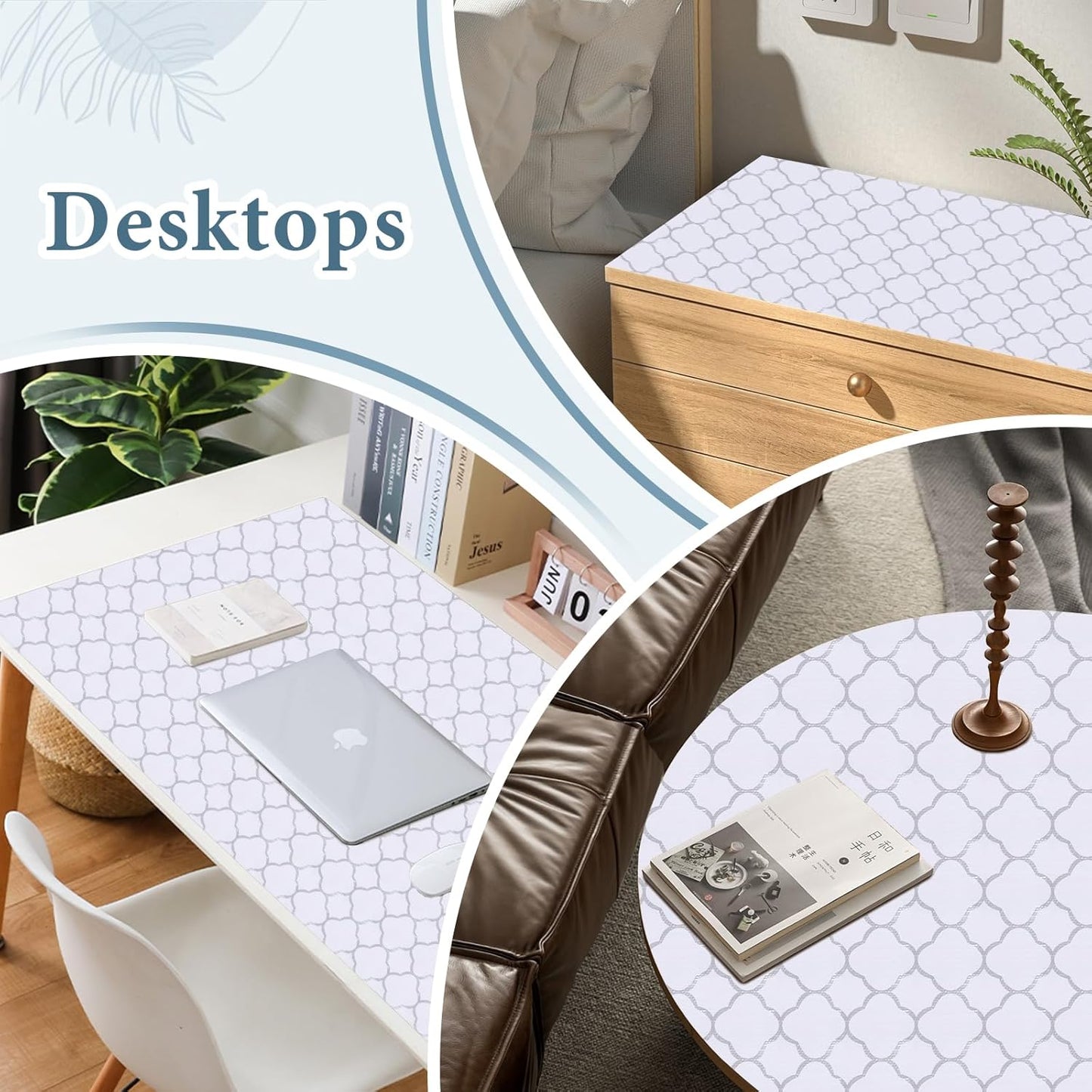 Shelf Liners for Kitchen Cabinets 23.6in x 30FT Non Adhesive Drawer Liner Silver Quatrefoil Shelf Liner Paper Strong Non-Slip Easy to Clean for Tool Box Refrigerator with Knife and Tape Measure