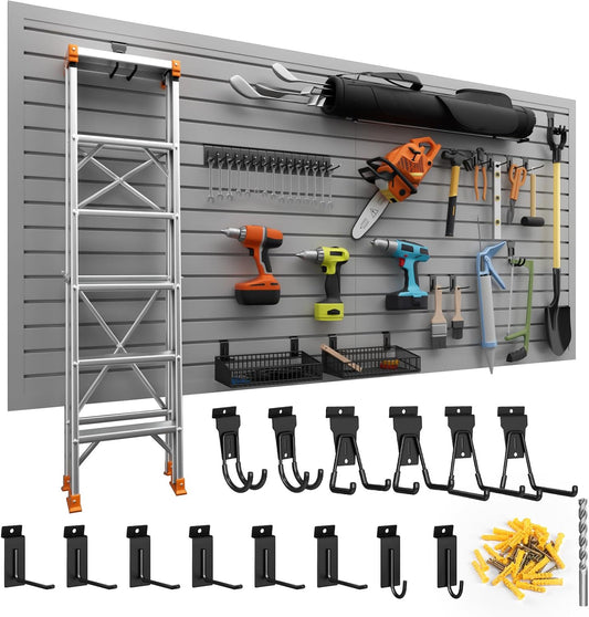Duzzy Slatwall Panel, 4' H x 8' W PVC Slat Wall Paneling for Garage Wall Storage Organizer with Slatwall Hooks and Hangers (Grey)